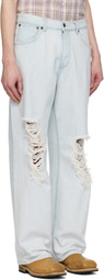 AFTER PRAY Blue Relaxed Destroyed Jeans