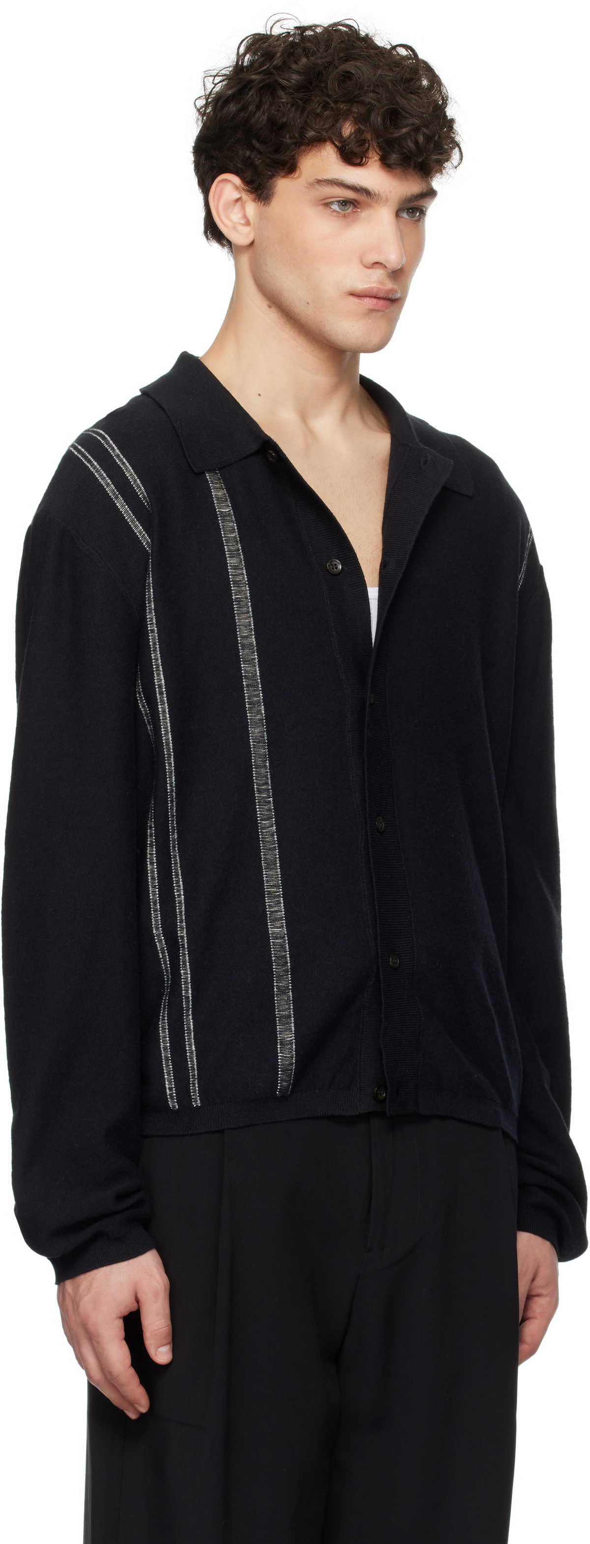 COMMAS Black Yarn Stripe Collared Cardigan