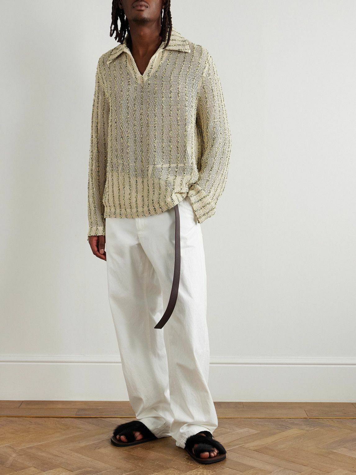 Séfr - Marquis Oversized Striped Open-Knit Bouclé Polo Shirt - Neutrals