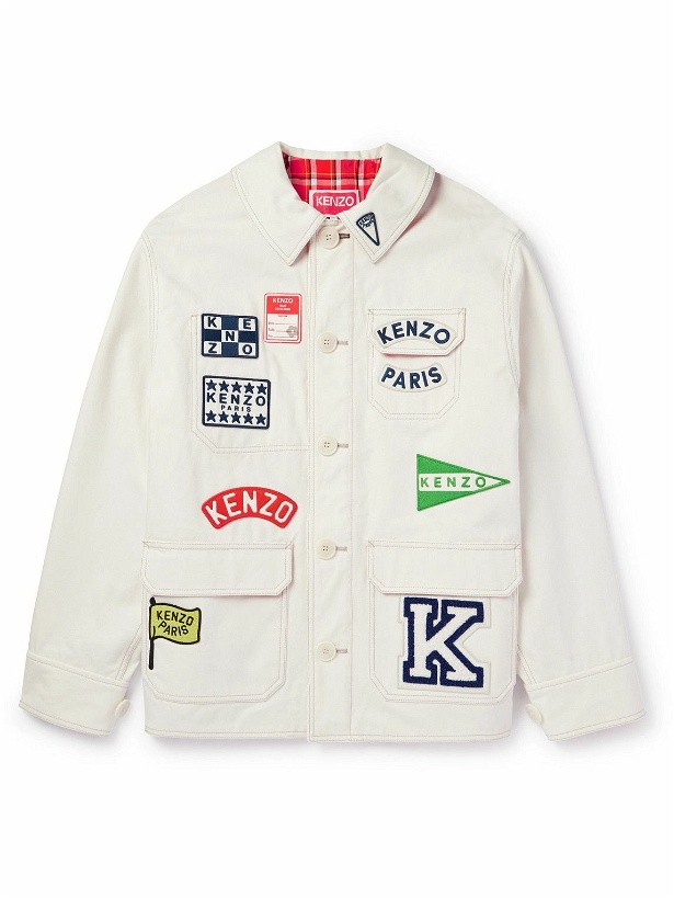 Photo: KENZO - Appliquéd Cotton-Twill Jacket - White