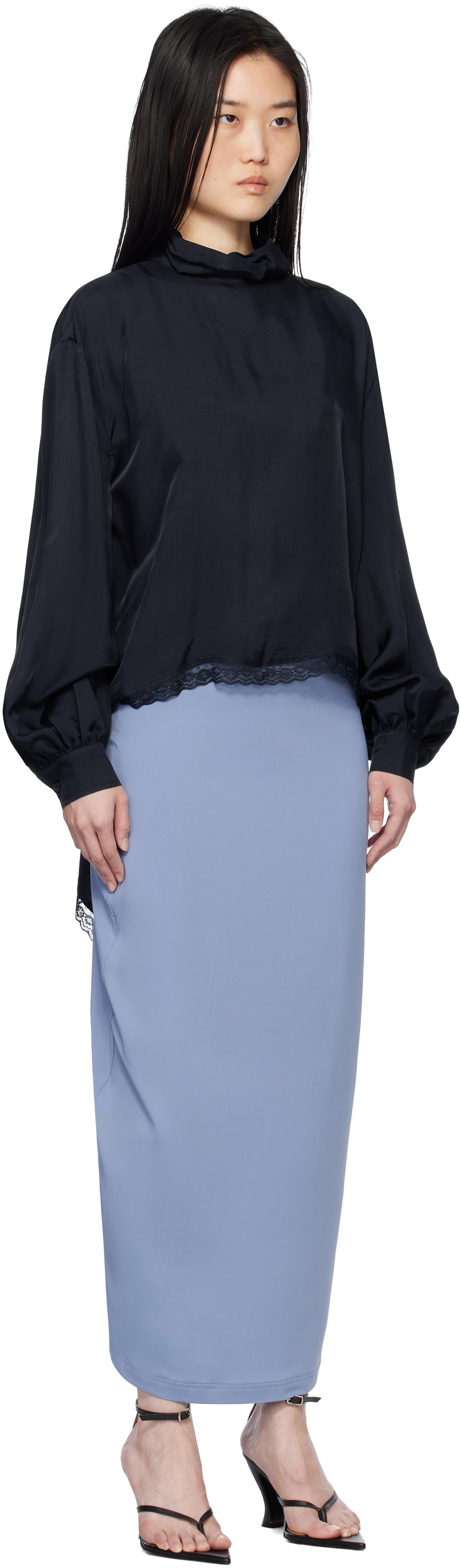 Pushbutton Navy Two Way Blouse