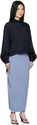 Pushbutton Navy Two Way Blouse
