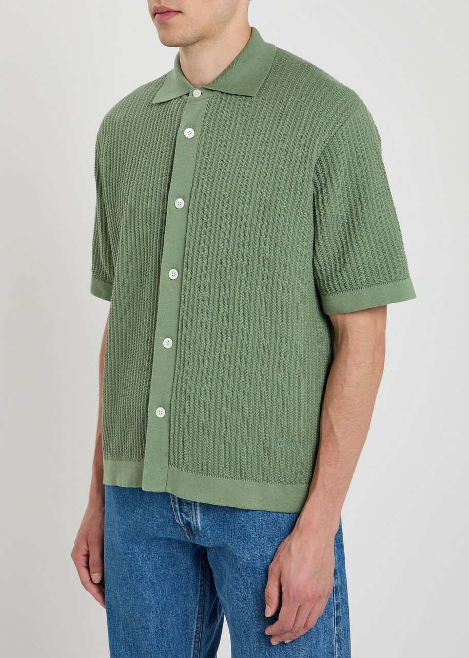 Forét Textured-knit Cotton Shirt Green