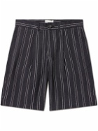 Oliver Spencer - Straight-Leg Pleated Striped Linen Shorts - Black