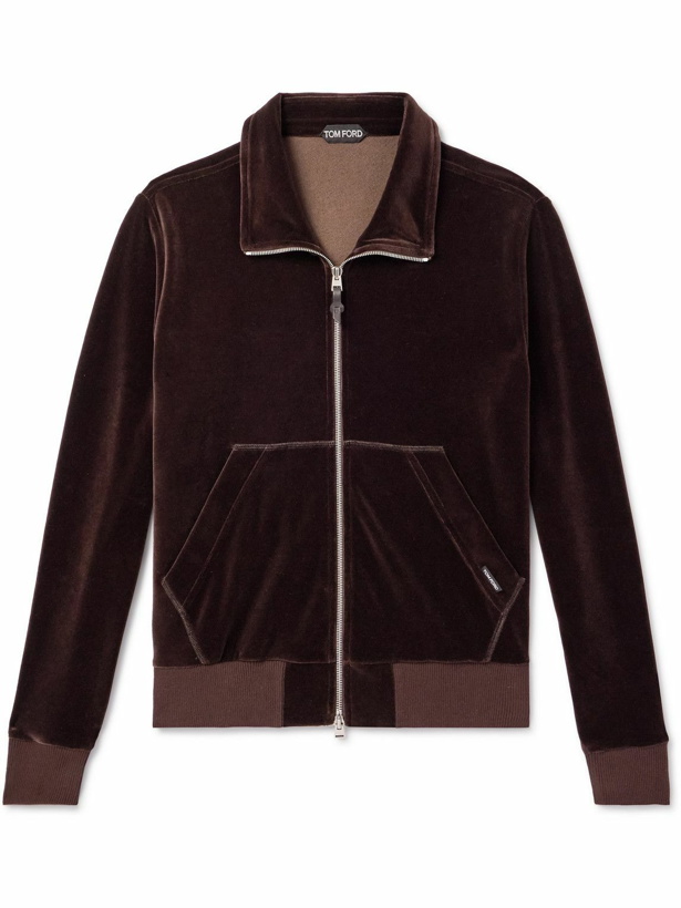 Photo: TOM FORD - Cotton-Blend Velour Zip-Up Track Jacket - Brown