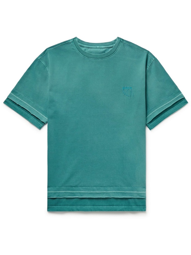 Photo: Ader Error - Oversized Logo-Embroidered Cotton-Blend Jersey T-Shirt - Blue