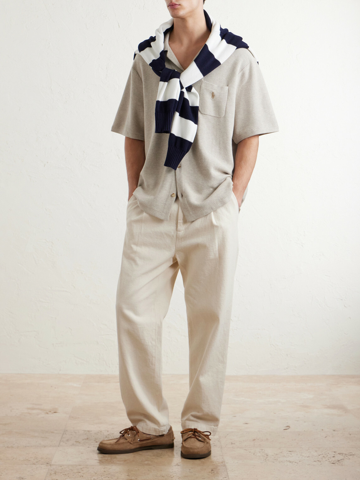 Polo Ralph Lauren - Convertible-Collar Logo-Embroidered Cotton-Piqué Shirt - Neutrals