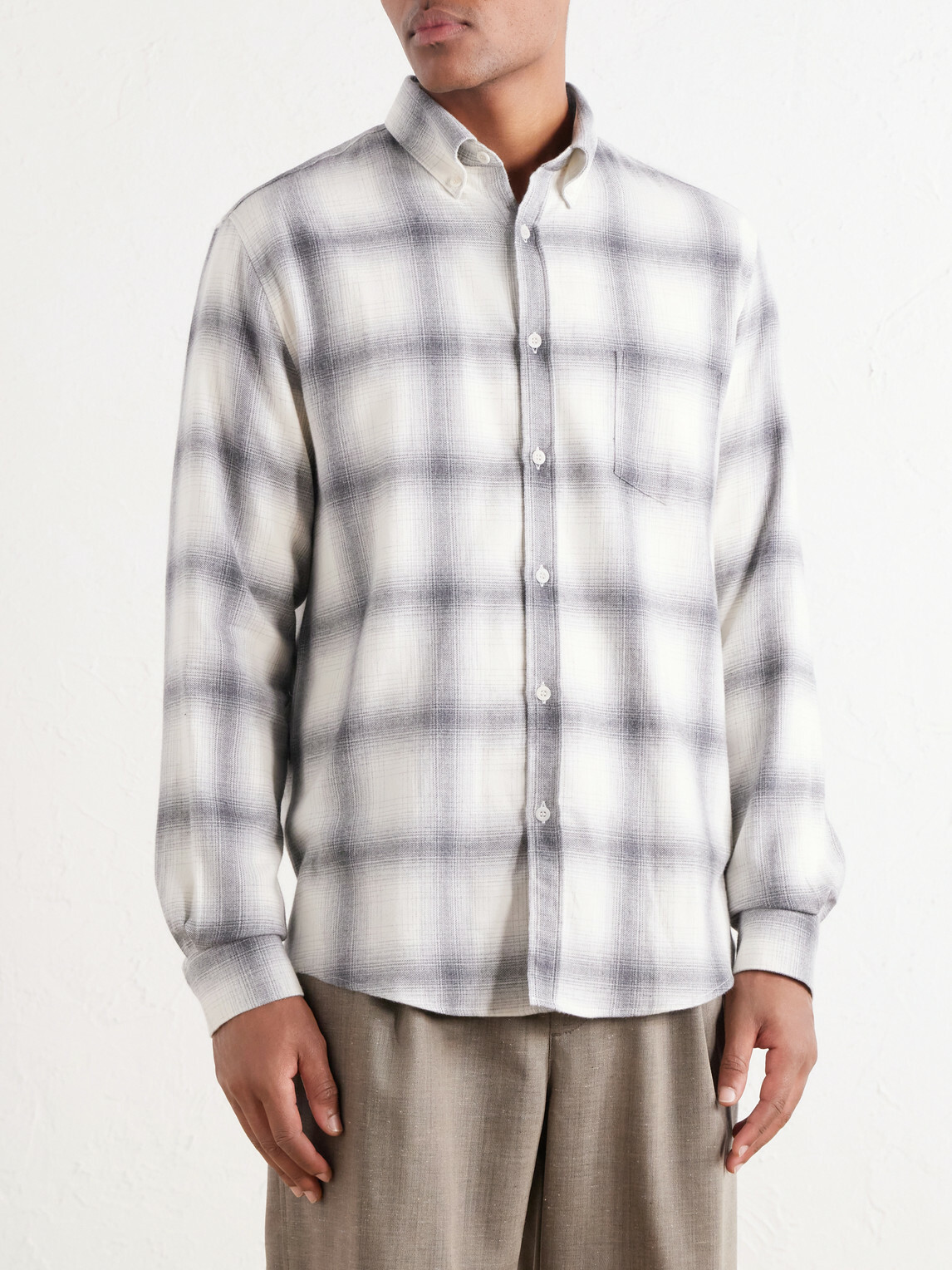 Sunspel - Checked Cotton-Flannel Shirt - Neutrals