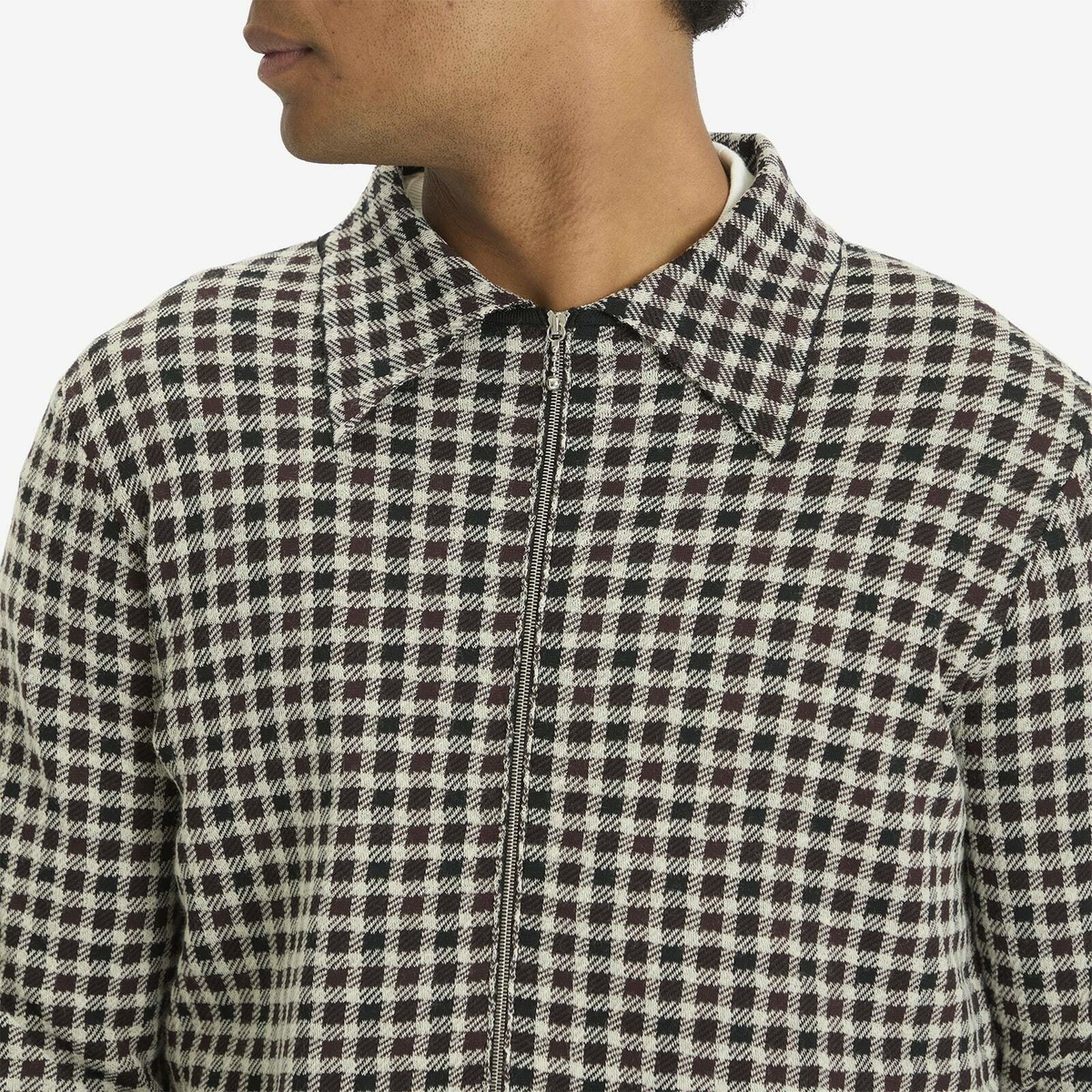 Jil Sander Men's Wool Check Zip Through in Dark Grey Jil Sander