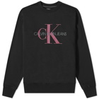 Calvin Klein Men's Monogram Print Crew Sweat in Black/Dark Clove