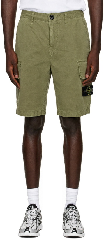 Photo: Stone Island Khaki L100018 Stretch Organic Cotton Broken Twill Shorts
