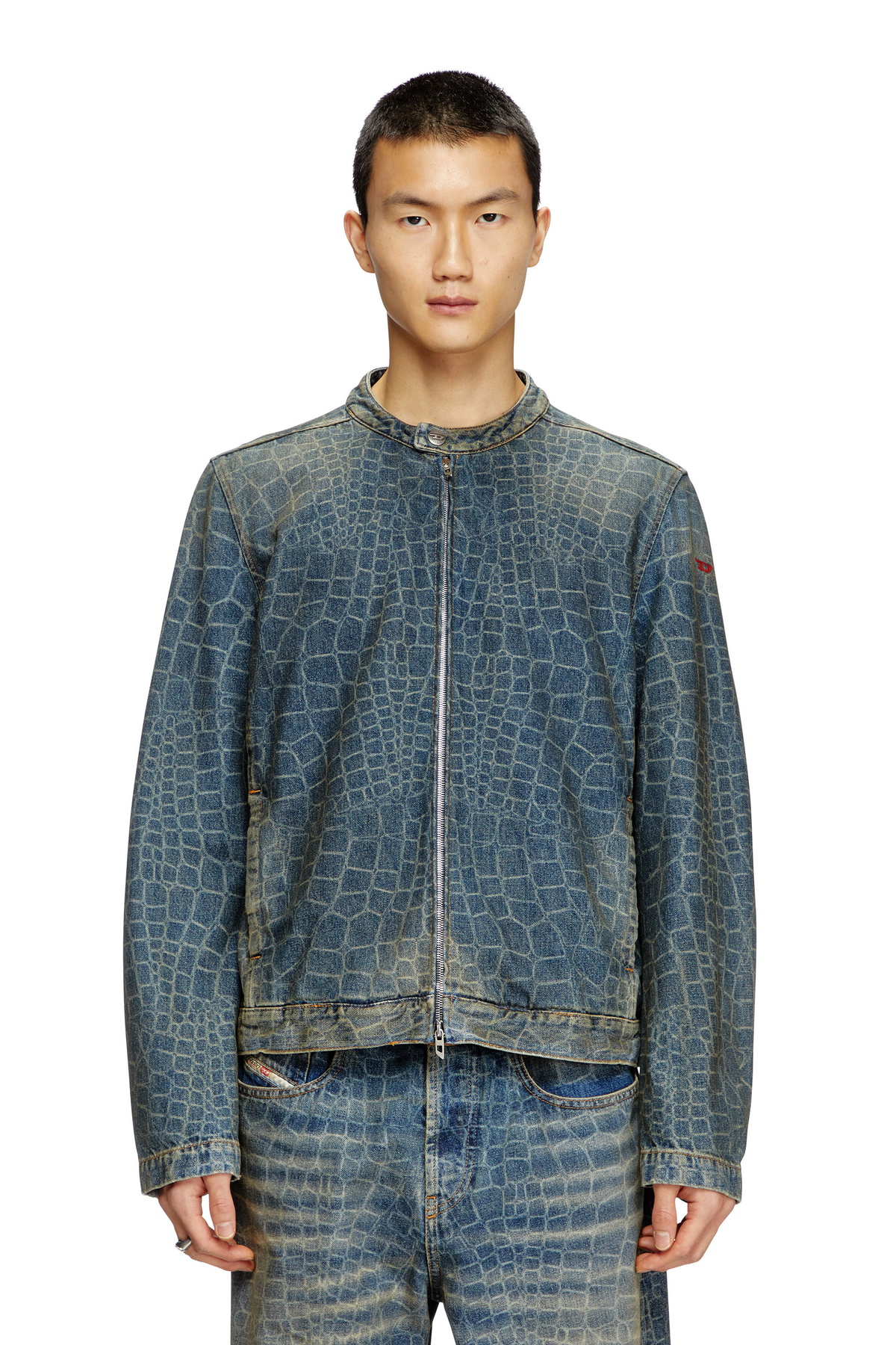 Diesel Moto jacket in snake-print denim - Denim Jackets Mens