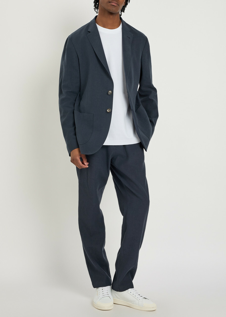 Herno Linen and Cotton-blend Trousers Navy