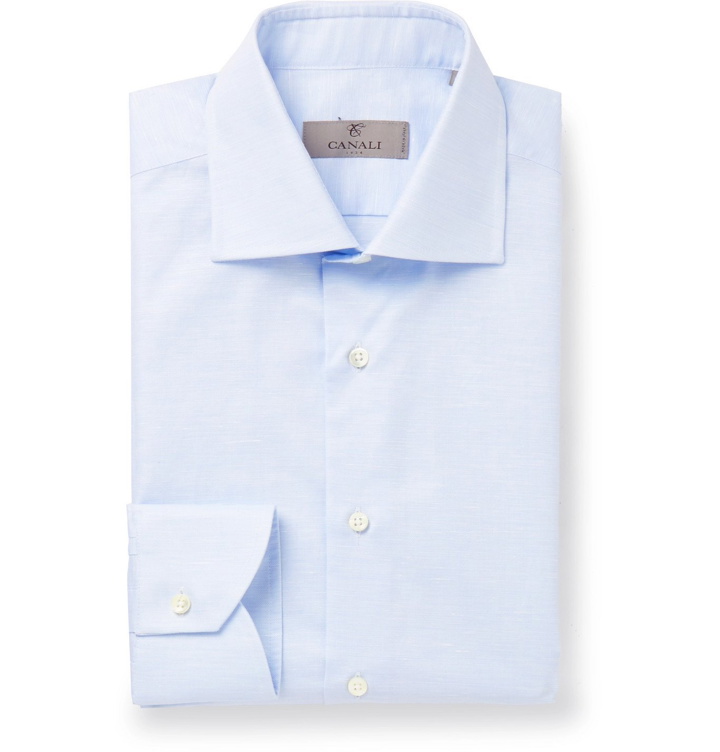 Photo: Canali - Cutaway-Collar Cotton and Linen-Blend Shirt - Blue