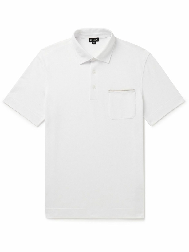 Photo: Zegna - Nubuck-Trimmed Cotton-Piqué Polo Shirt - White