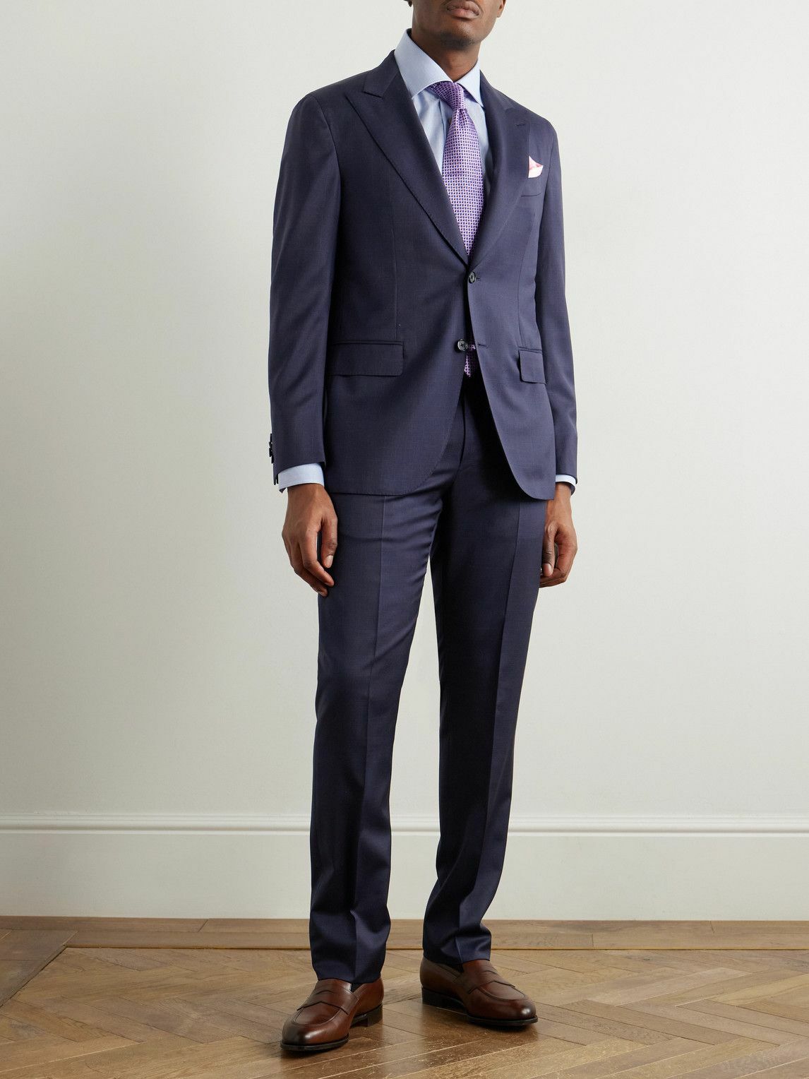 Caruso - Prince of Wales Checked Wool Suit Jacket - Blue