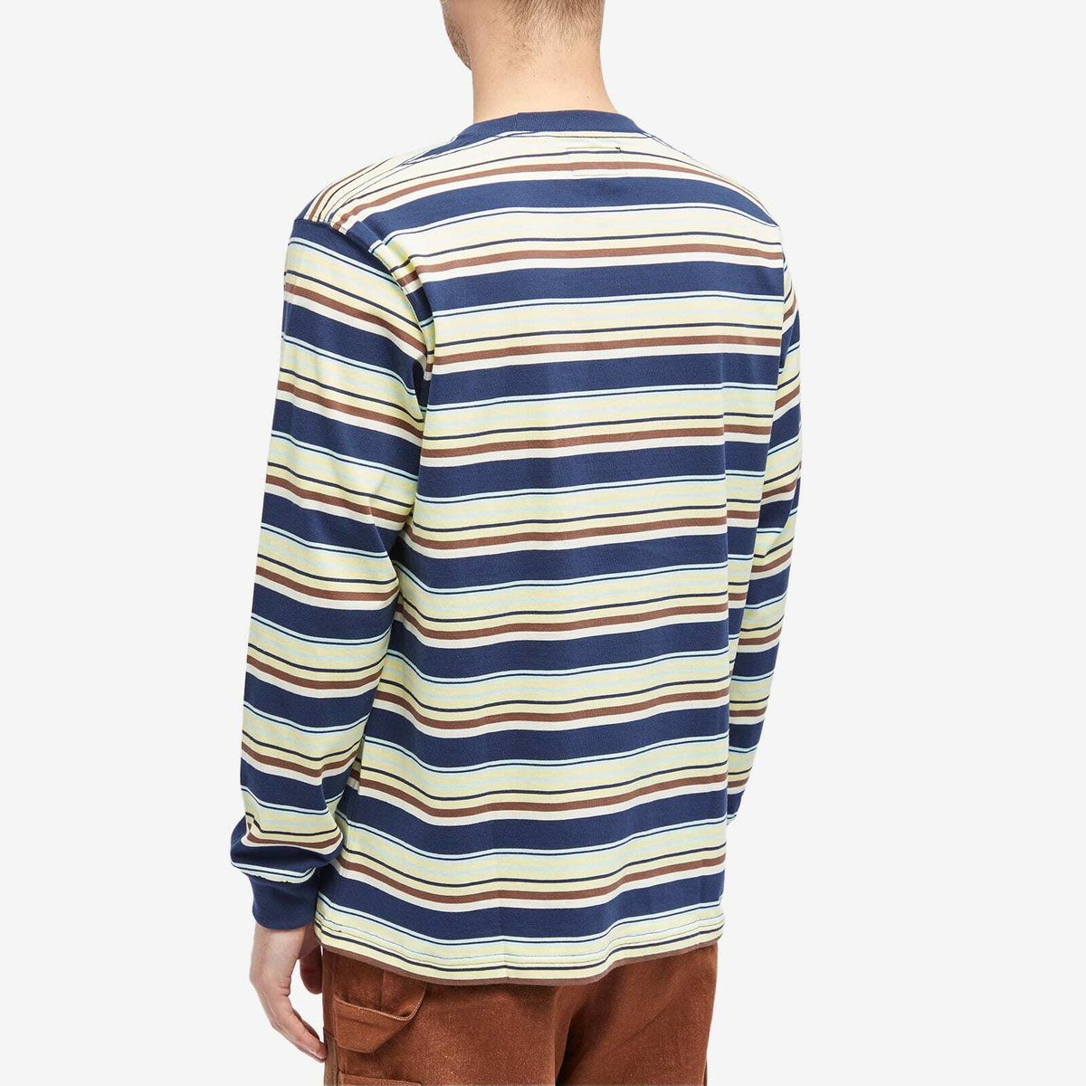 Beams Plus Men's Long Sleeve Multi Stripe Pocket T-Shirt in Navy