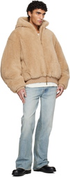 Fear of God Tan Alpaca Hooded Bomber Jacket