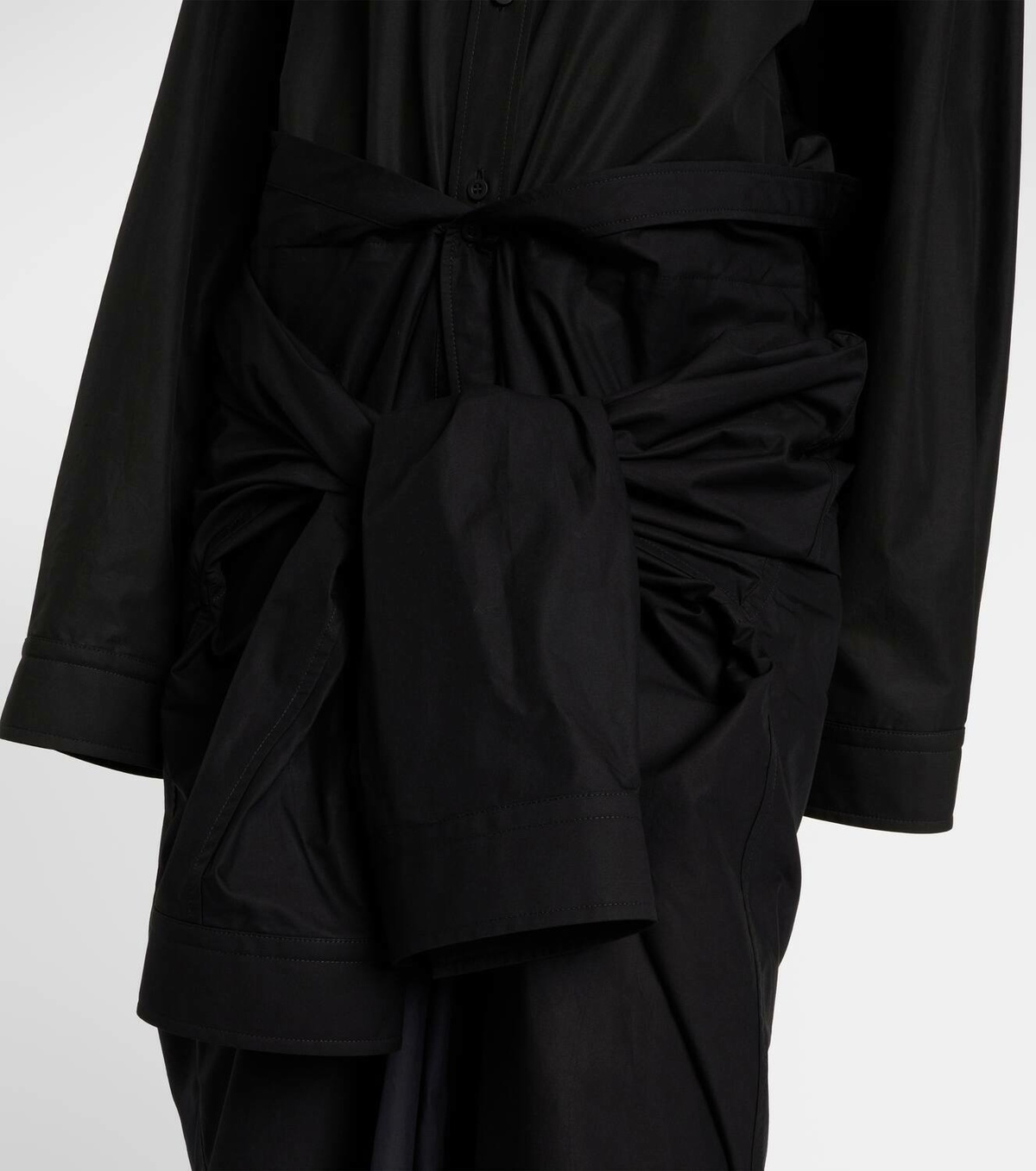 Balenciaga Gathered tie-front cotton shirt dress