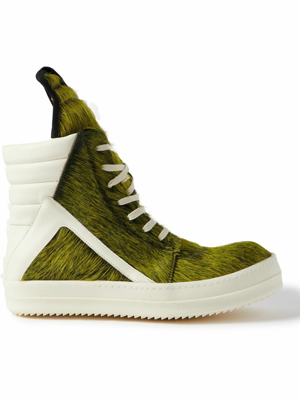 Photo: Rick Owens - Geobasket Calf Hair and Leather High-Top Sneakers - Green