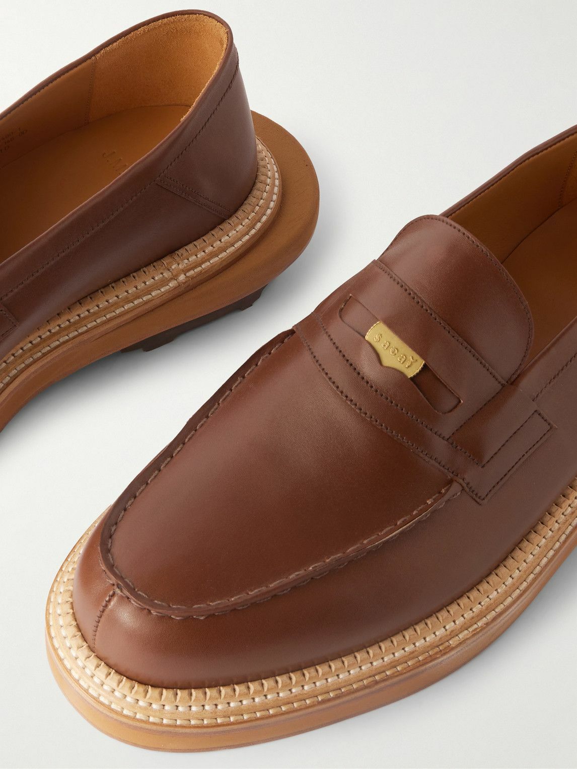 J.M. Weston - Sacai Embellished Leather Loafers - Brown