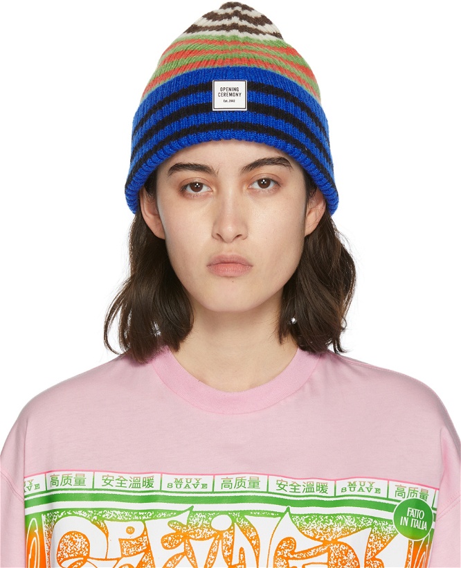 Photo: Opening Ceremony Multicolor Mohair Patchwork Stripe Beanie