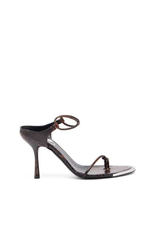 Photo: Diesel D-Diam's-Thin cord sandal in croc-effect leather - Sandals Womens in Brown