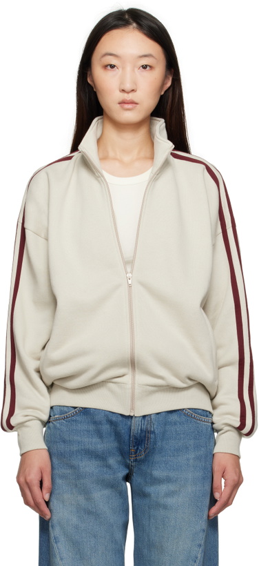 Photo: 6397 Beige & Burgundy Fleecy Track Zip Up Sweatshirt