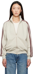 6397 Beige & Burgundy Fleecy Track Zip Up Sweatshirt