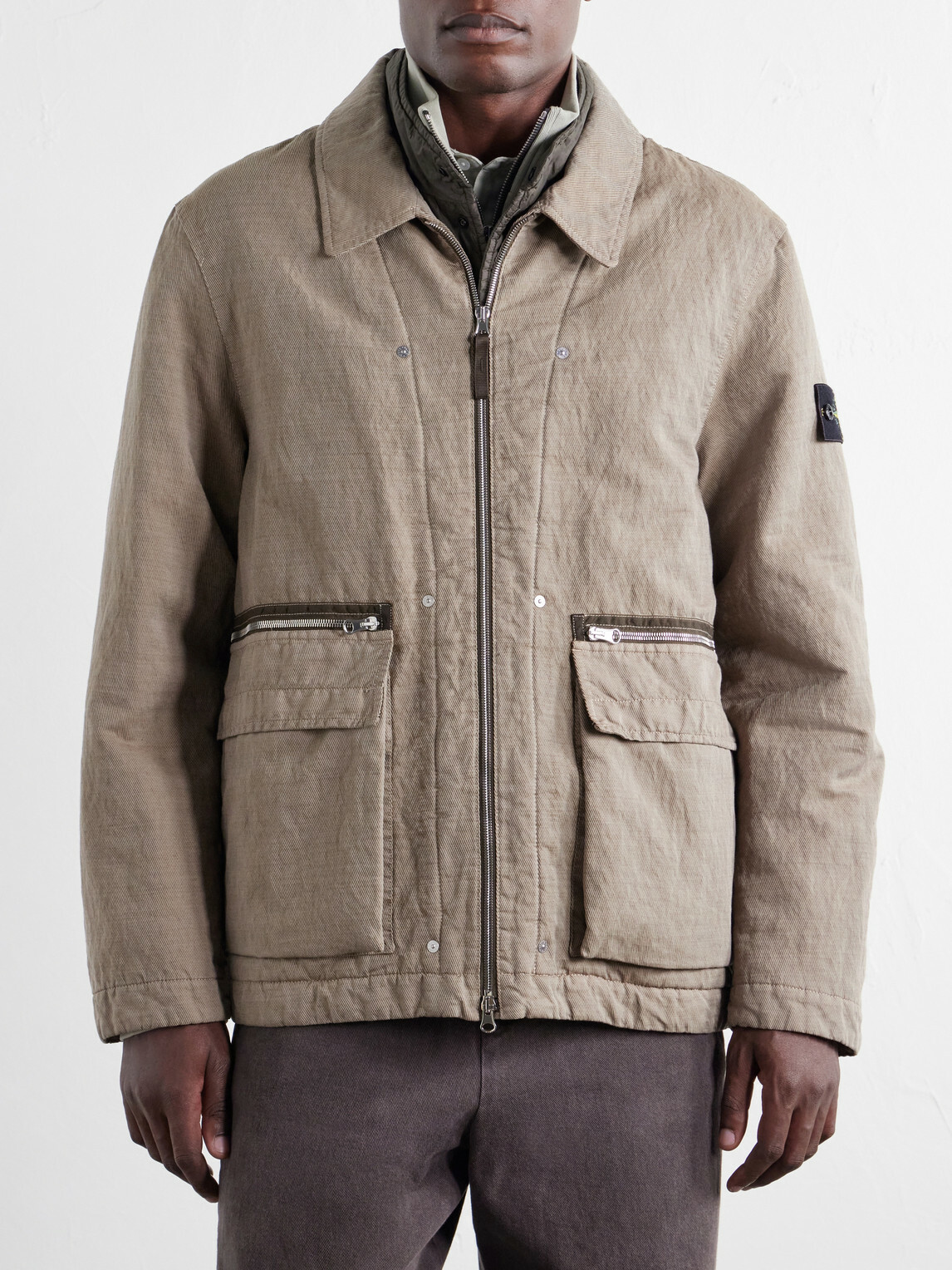 Stone Island - Garment-Dyed Cotton-TC-Blend Padded Twill Jacket - Brown
