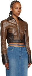 JUNEYEN Brown Paneled Faux-Leather Bomber Jacket