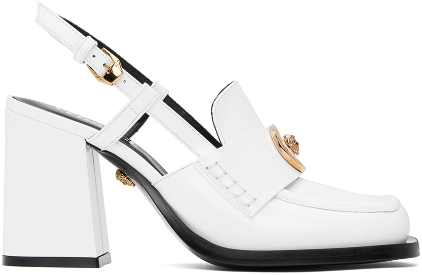 Gianni bow-detail leather pumps in white - Versace