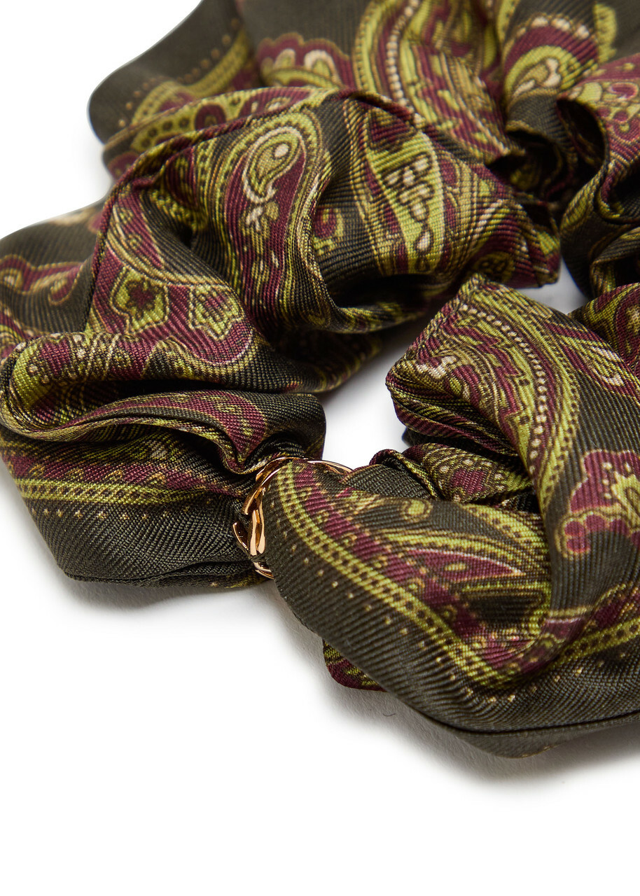 Saint Laurent Paisley-print Silk Scrunchie - Green - One Size