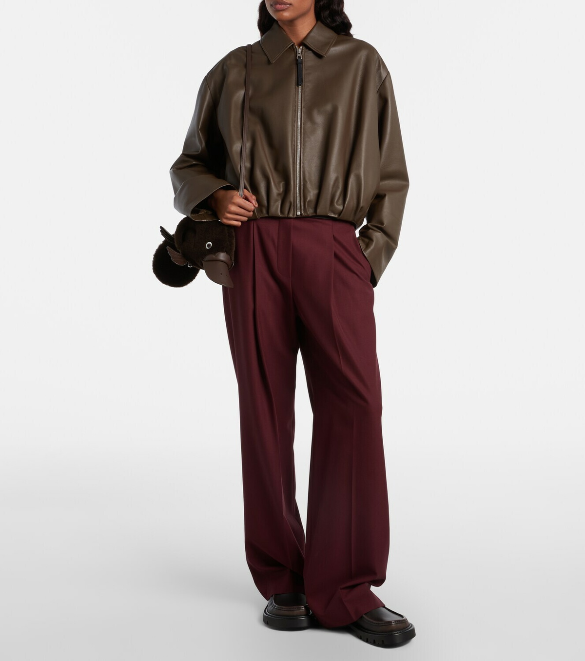 Loewe Platypus Mini leather-trimmed shearling shoulder bag