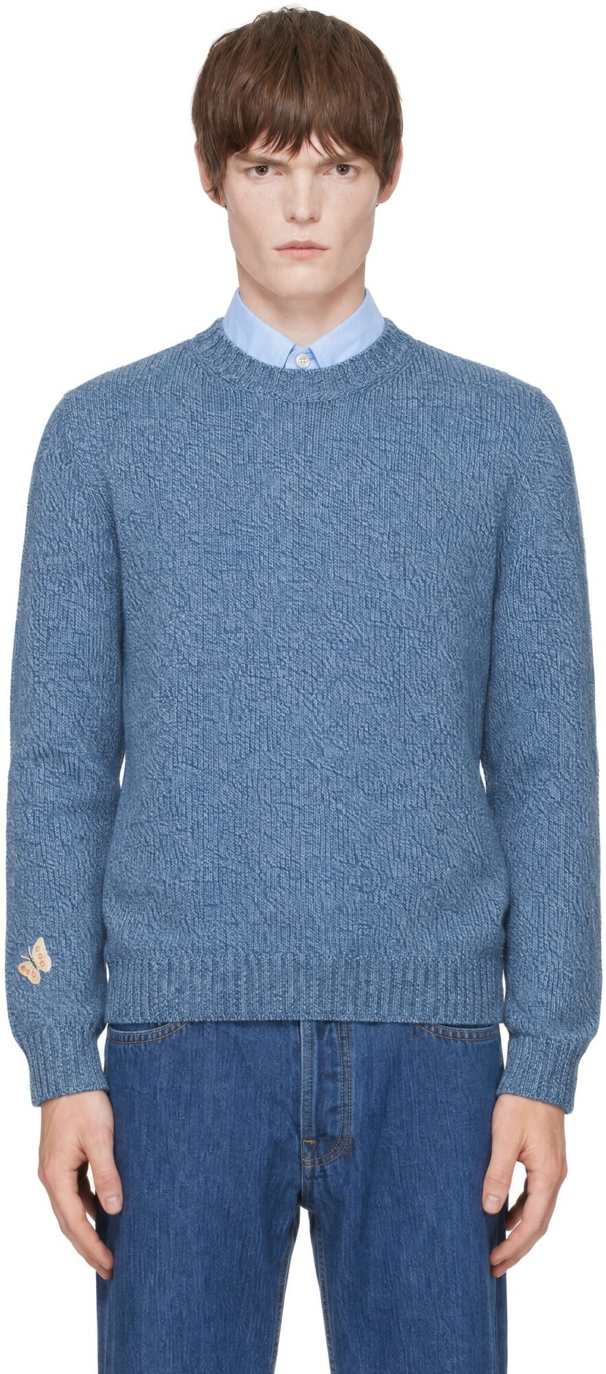 Valentino Blue Wool Embroidered Butterfly Patch Sweater