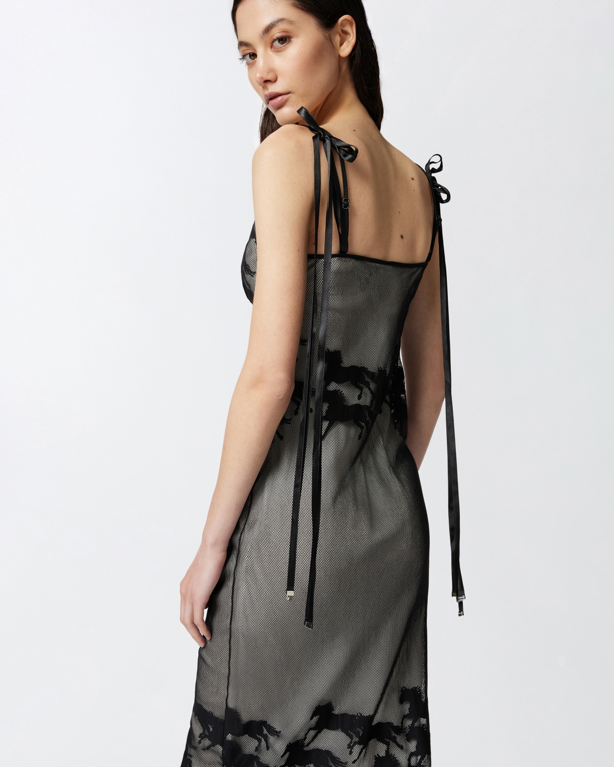 Pinko Reimagine By Pinko X Patrick Mc Dowell Sheer Midi Dress With Horse Motif Black/White