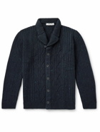 Inis Meáin - Shawl-Collar Cable-Knit Donegal Merino Wool and Cashmere-Blend Cardigan - Blue