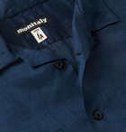 Monitaly - Vacation Convertible-Collar Linen Shirt - Blue