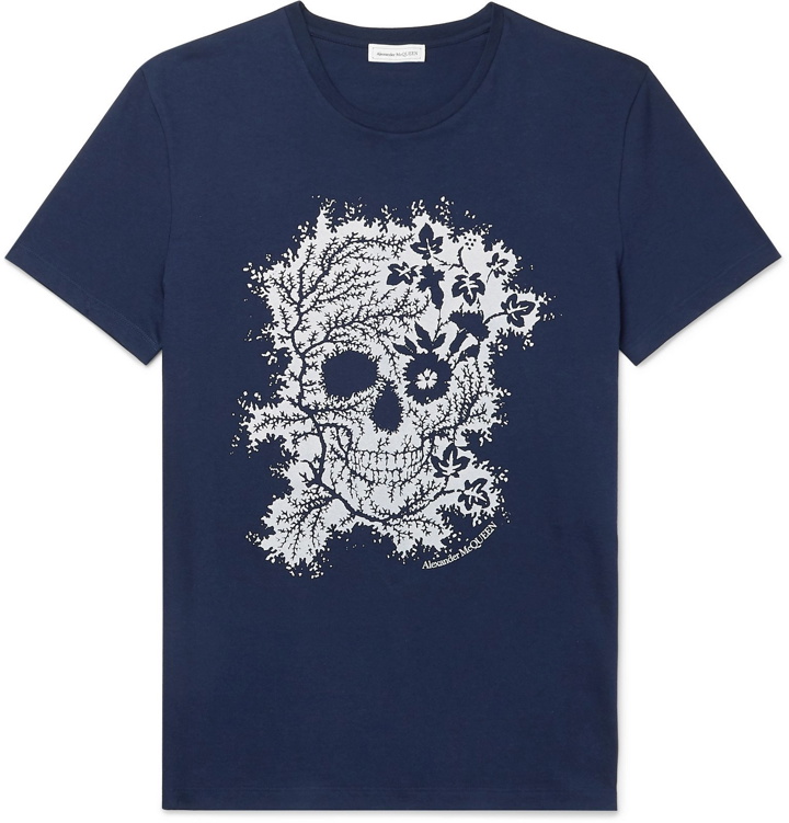 Photo: Alexander McQueen - Printed Cotton-Jersey T-Shirt - Blue