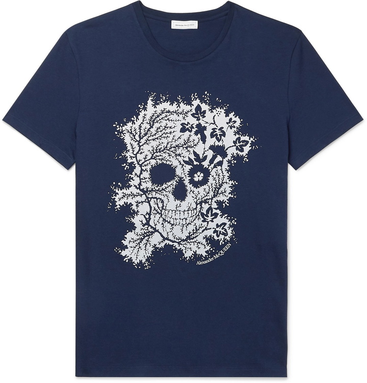 Photo: Alexander McQueen - Printed Cotton-Jersey T-Shirt - Blue