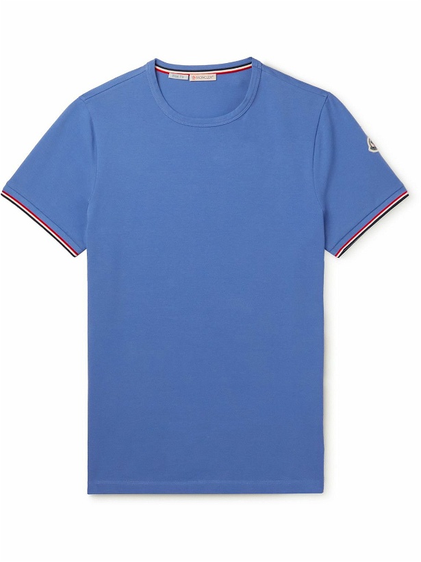 Photo: Moncler - Slim-Fit Logo-Appliquéd Stretch-Cotton Jersey T-Shirt - Blue
