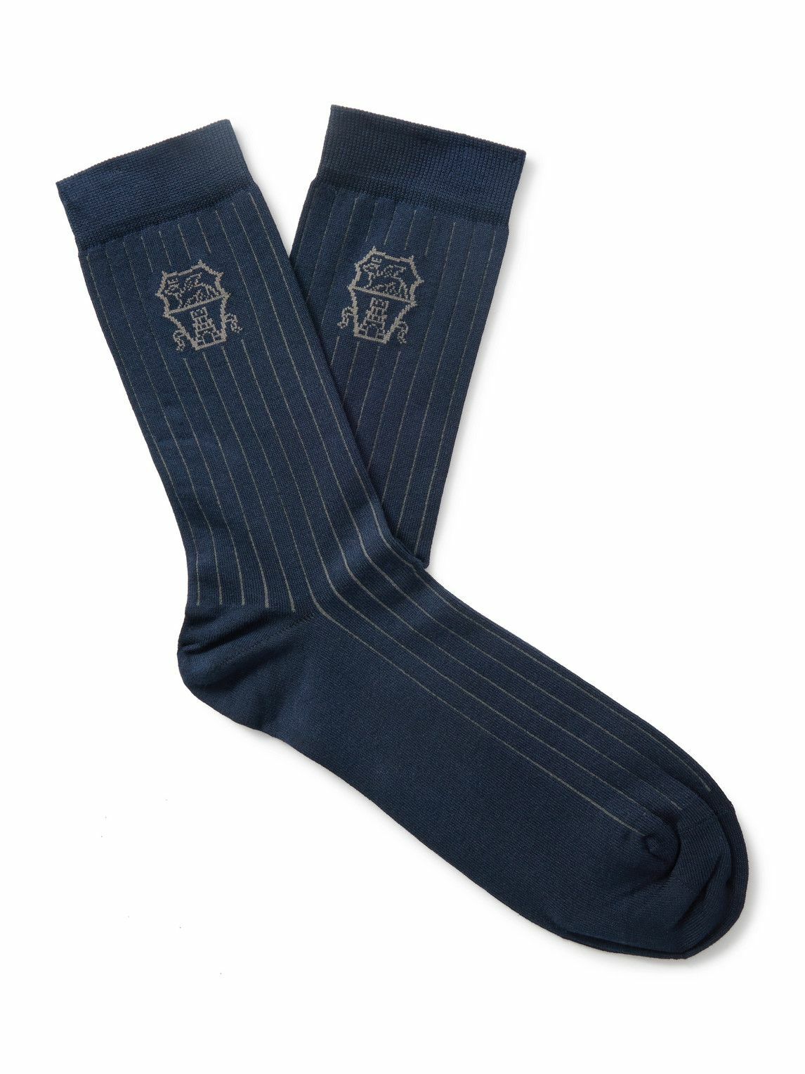 Brunello Cucinelli - Logo-Jacquard Cotton Socks - Blue