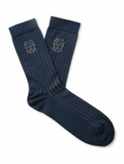 Brunello Cucinelli - Logo-Jacquard Cotton Socks - Blue