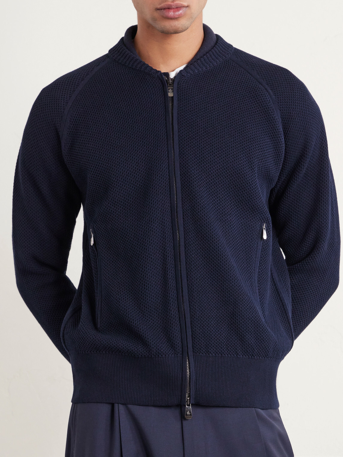 PIACENZA 1733 - Slim-Fit Honeycomb-Knit Cotton Bomber Jacket - Blue
