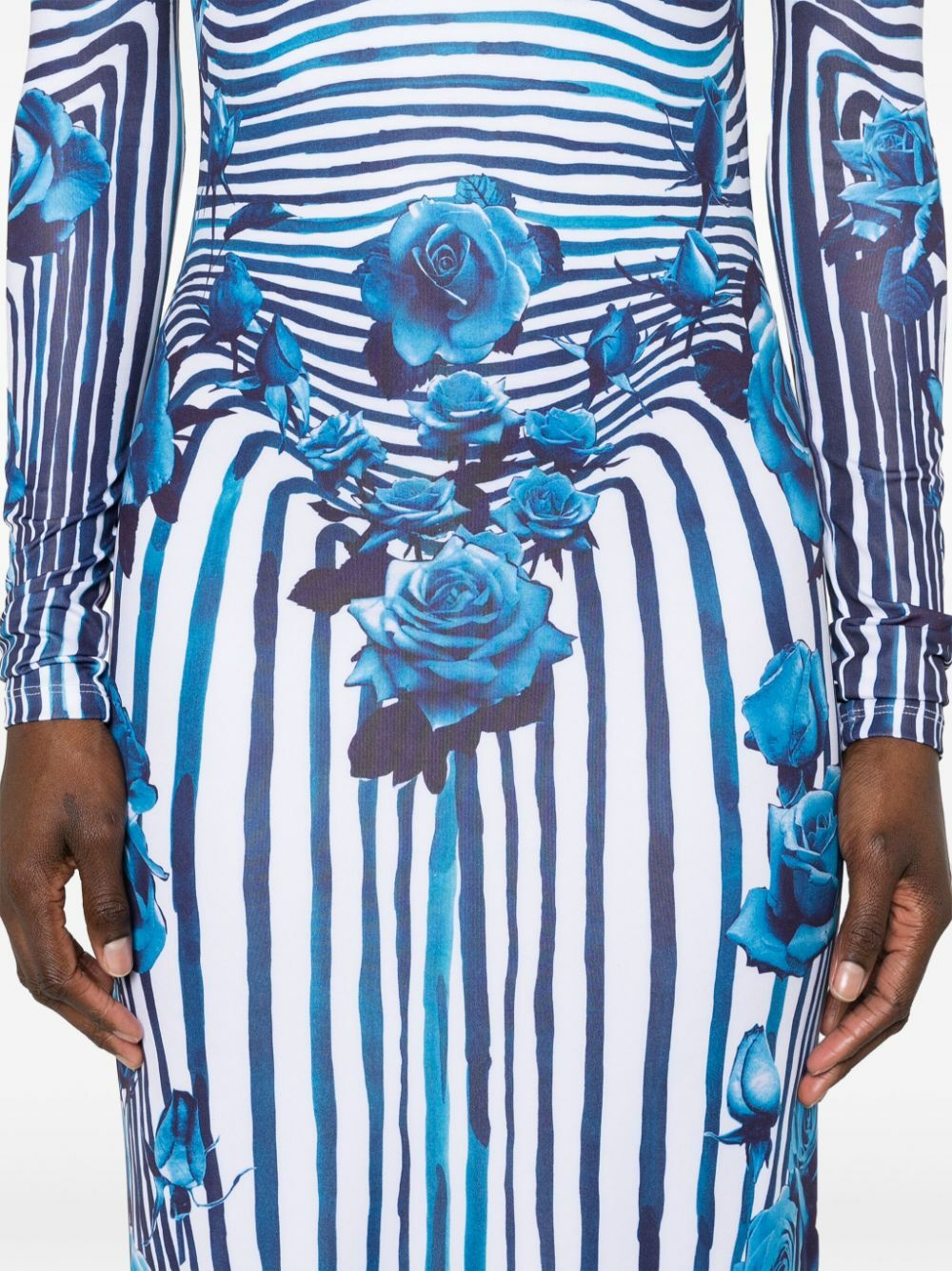 Jean Paul Gaultier White And Blue Flower Body Morphing Midi Dress Jean Paul  Gaultier