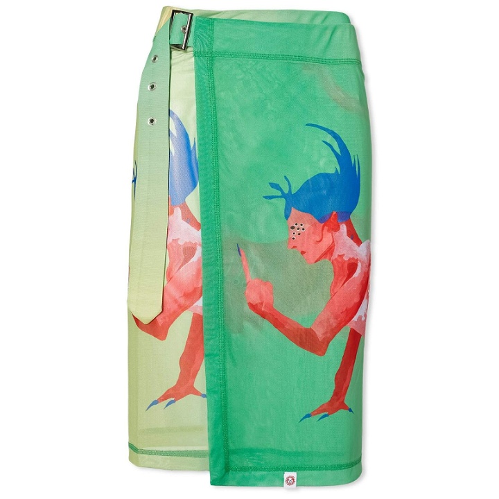Photo: Charles Jeffrey Women's Mesh Wrap Skirt in Green Ombre Powermesh