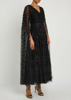 Needle & Thread Clover Cape-effect Tulle Gown Black