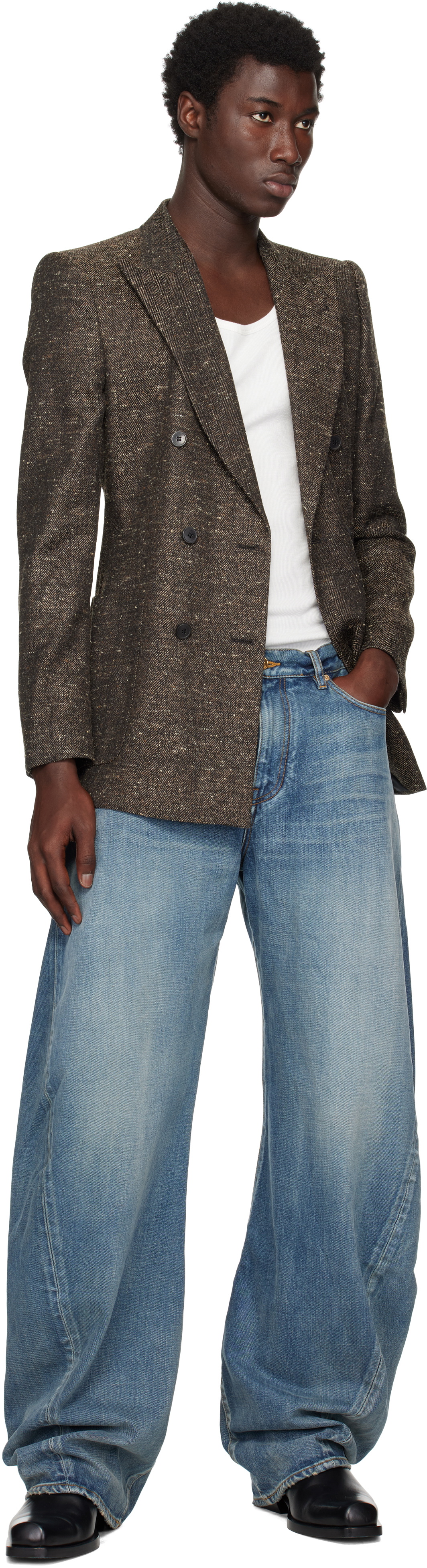 Versace Blue 'Made in Japan' Baggy Twisted Jeans Versace