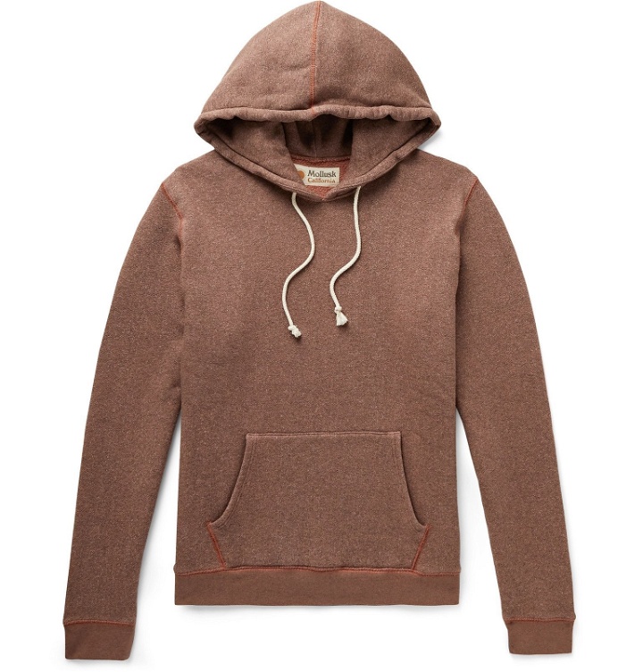 Photo: Mollusk - Mélange Loopback Stretch Cotton-Blend Jersey Hoodie - Brown