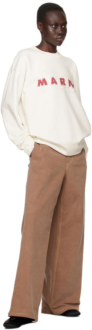 Marni White Wrinkled Logo Sweatshirt